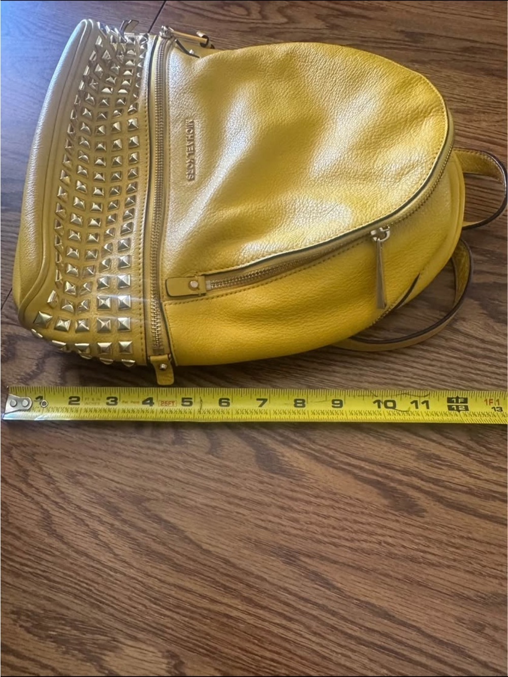 Michael Kors Yellow Pebbled Leather Studded Mini Backpack Gold Hardware - Picture 3 of 5